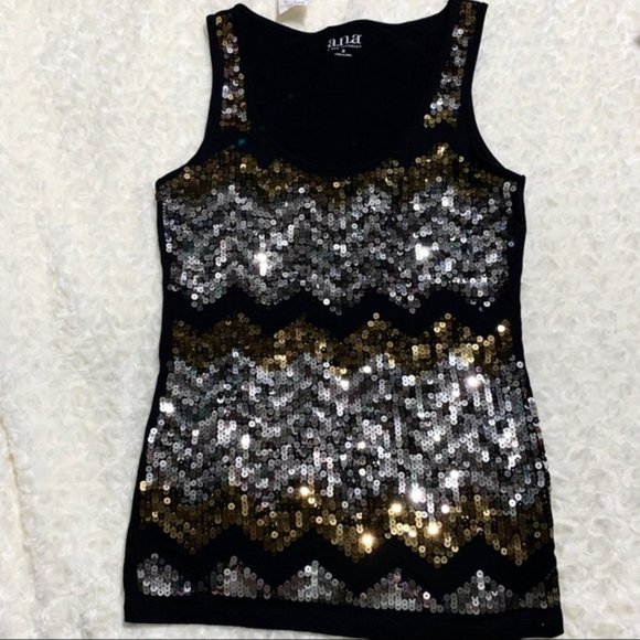 a.n.a. A New Approach Sequins Black Top size Small - Picture 3 of 8